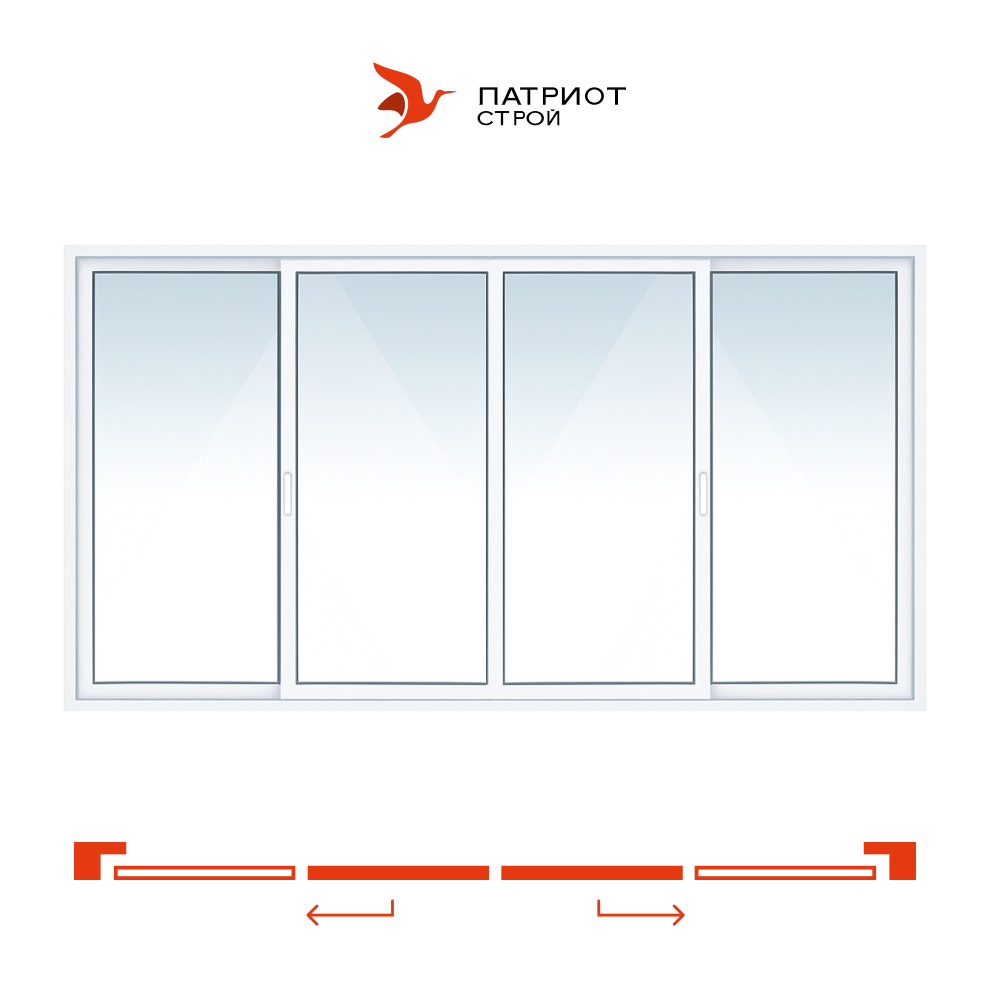 Панорамная четырехстворчатая алюминиевая дверь с двумя раздвижными створками